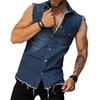 Revers Ärmellose Weste Jacke Einreiher Pattentaschen Quaste Herren Sommer Einfarbig Denim