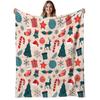 1pc Soft Warm Flannel Blanket - Heavyweight 280GSM All-Season Cozy Throw - Red, Green, Golden, White, Black, Teal Christmas Pattern with Candy Canes, 