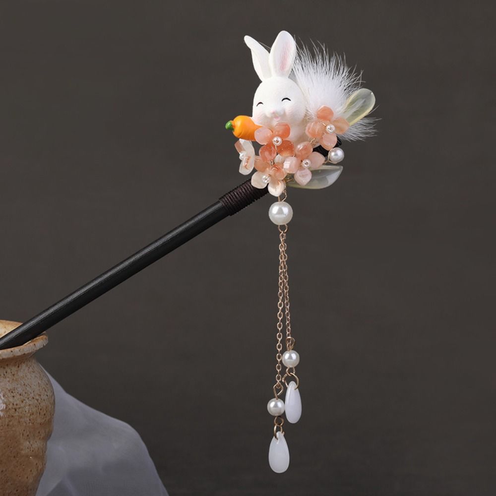 

Кисточка Ханфу Заколка для волос Кролик Деревянная палочка для волос Ретро Для девочки A