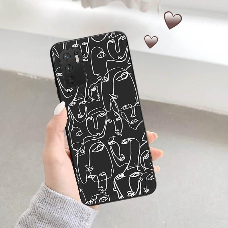 Phone Case For Xiaomi Redmi Note 11 9 10 Pro Max 5G 8T 9T 9s 7 8A 9C 7a 9A 8 Abstract Line Drawing Kiss Body Face Art Soft Cover