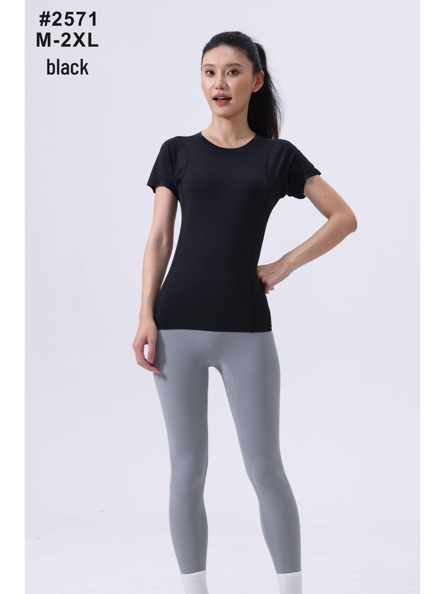 

Women s Seamless Yoga T-Shirt - Short Sleeve, Comfortable, Breathable, Slimming, Casual Round Neck Fitness Wear Large чорний