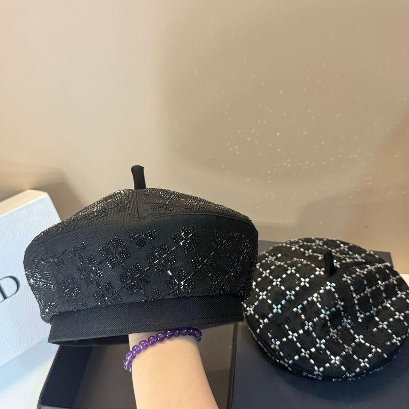 Luxury Beaded Beret High-Quality Autumn Winter Sparkle Versatile Anti-Aging Blossom Casual Painter Hat for Women