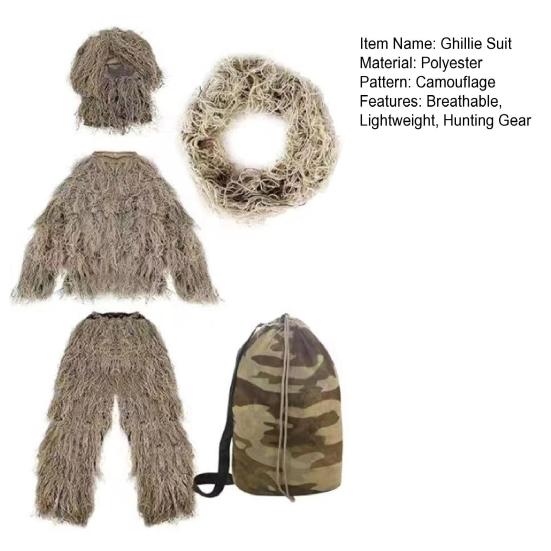 5 Teile/satz Ghillie Anzug mit Jacke Hosen Kapuze Girlande Tragen Tasche 3D Camouflage Jagd Bekleidung Jugend Erwachsene Woodland Kleidung