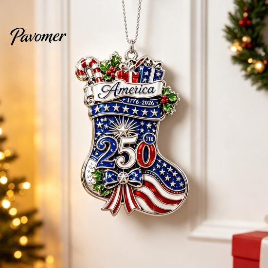 Holiday Souvenirs for Family 250th Anniversary Christmas Ornament, Acrylic Patriotic Hanging Decor Gift Friends with Eagle Santa Liberty Bell,
