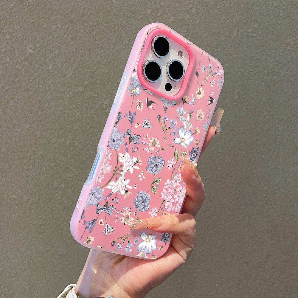 Phone Case For iPhone 17 Air 17 16 15 14 13 12 11 Pro Max XS X XR 7 8 16 Plus Elegant Blue Flower Candy Color Shockproof Cover