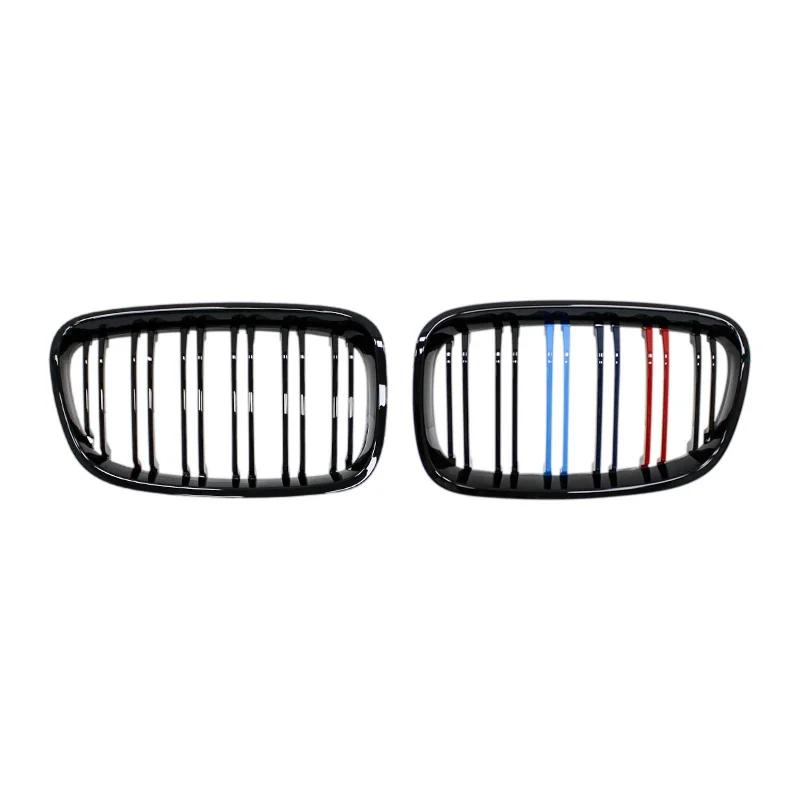 For BMW 1 Series F20 F21 2011 2012 2013 2014 Gloss Black Front Bumper Kidney Grille Car Double Slat Racing Grills Replacement