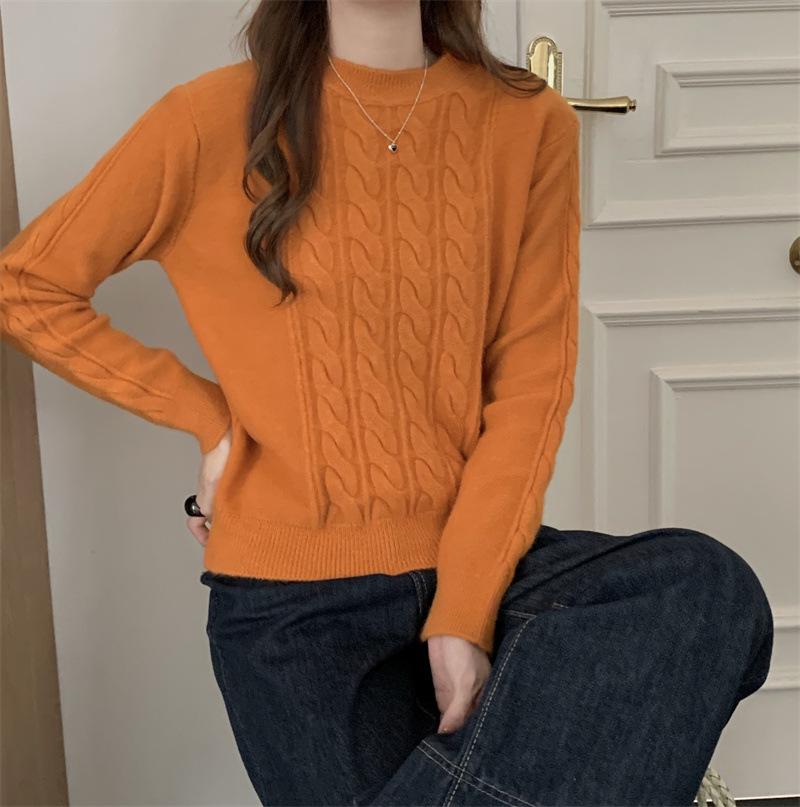 Women's Loose Korean Retro Cable Knit Sweater for Autumn/Winter