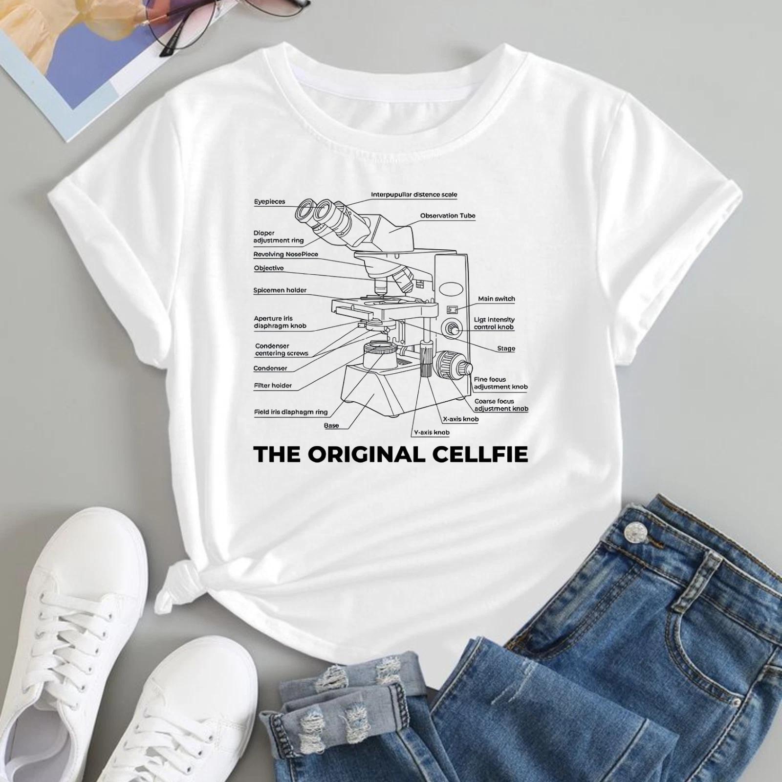 Funny Science Graphic T-shirt Microscope Cellfie Biology Unisex 100% Cotton Tee 4XL