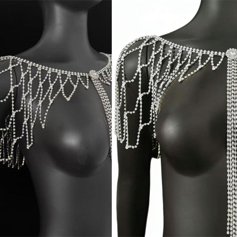 Lightweight Alloy Rhinestoned Tassels Body Chain Shoulder Chain With Easy Wear For Bride On Wedding Day