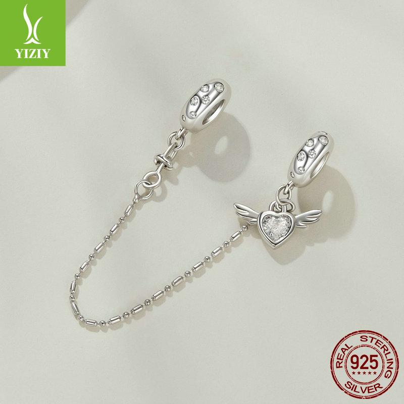 Love Wings Silicone Positioning Safety Chain, Simple Dream Wings 925 Sterling Silver Bracelet Beaded