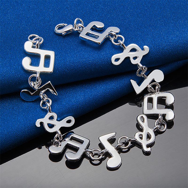 Elegant 925 Sterling Silver 8-inch Exquisite Musical Note Bracelet, Fashionable Women's Wedding Accessories, Party Jewelry