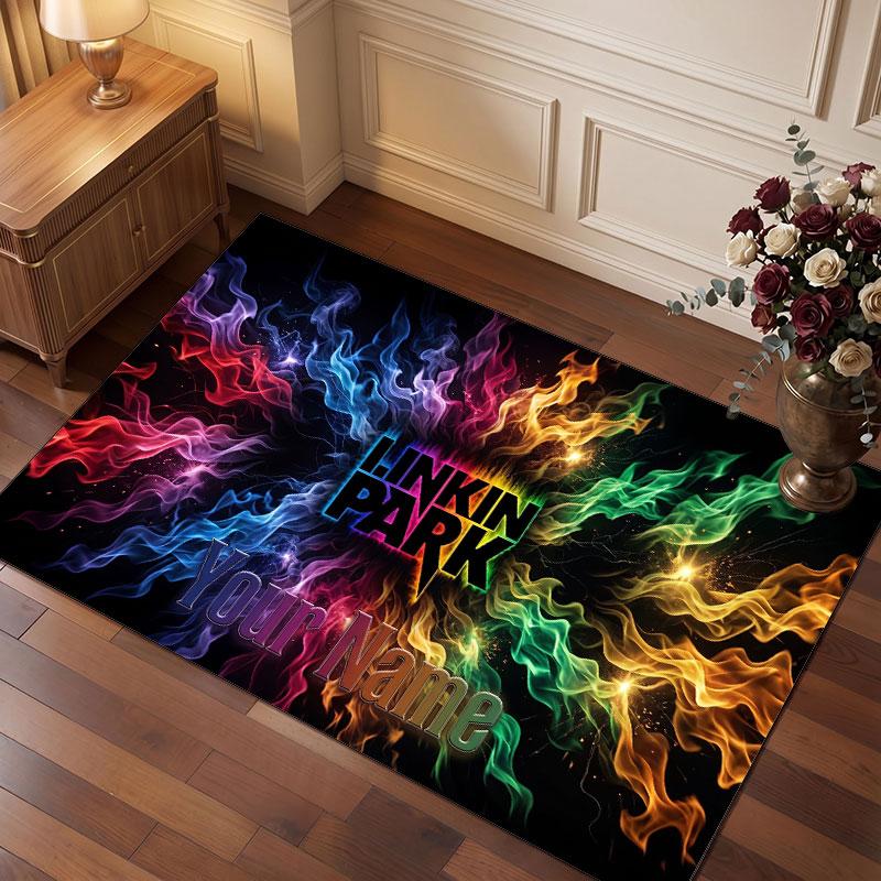 Linkin Park Personalized Crystal Velvet Carpet, Customized Name Text Soft Anti‑Slip Rug for Living Room Bedroom