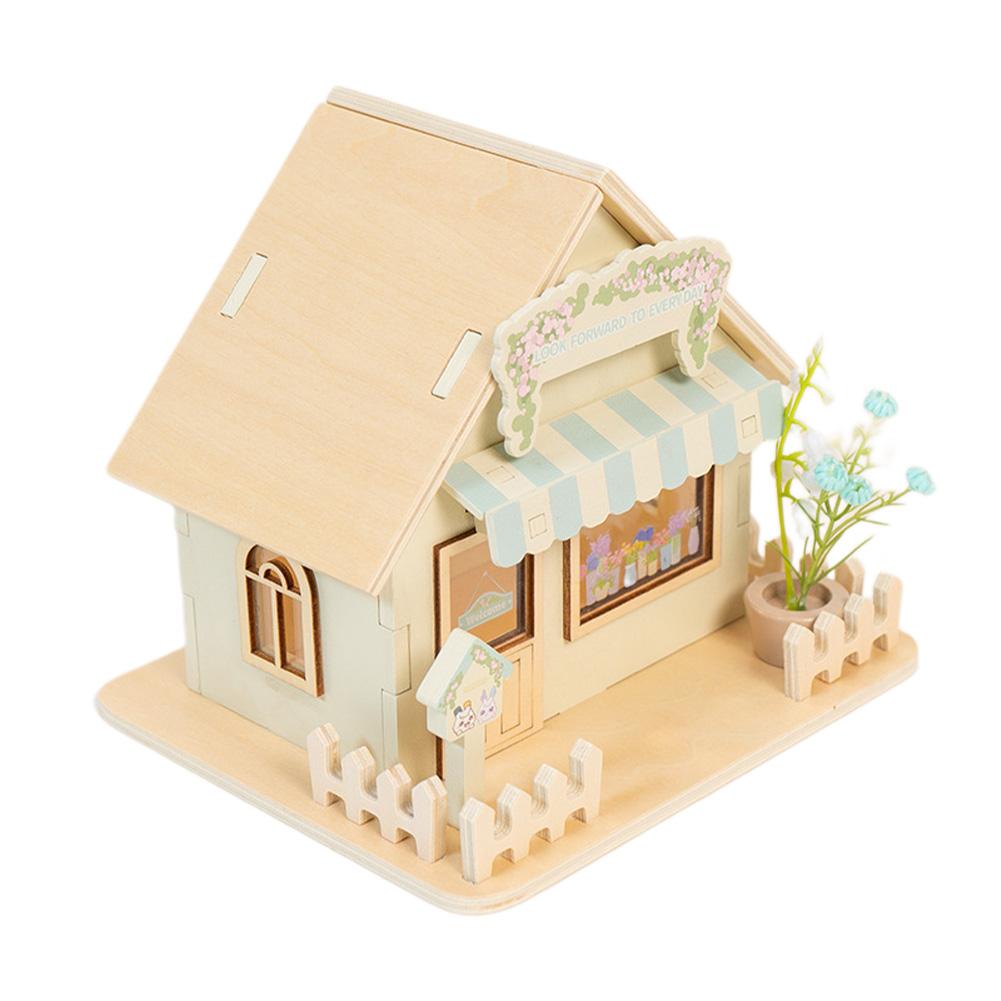 Kids Miniature Dollhouse Kit With Night Light Wooden Sunshine Flower House Craft Decoration Gifts For Boys Girls