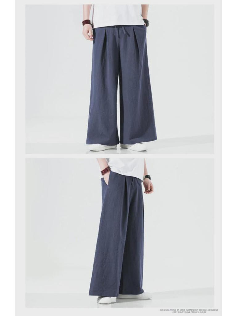 Pantalon d'été ample décontracté à jambes larges en lin chinois pour homme