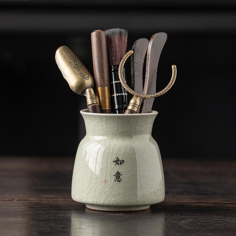 Ru Kiln Tea Black Sandalwood Solid Wood Tea Clip Teaspoon Tea Needle Brush Tea Set Accessories Complete Set of High-end Thousands of Miles of Country