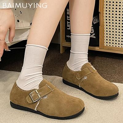 Chaussures Plates Chaussures Femme Daim Créateur Chaussures Décontractées Hiver Peluche Courte Coton Chaussures Tendance Marche Boucle Confortable Mujer Zapatillas