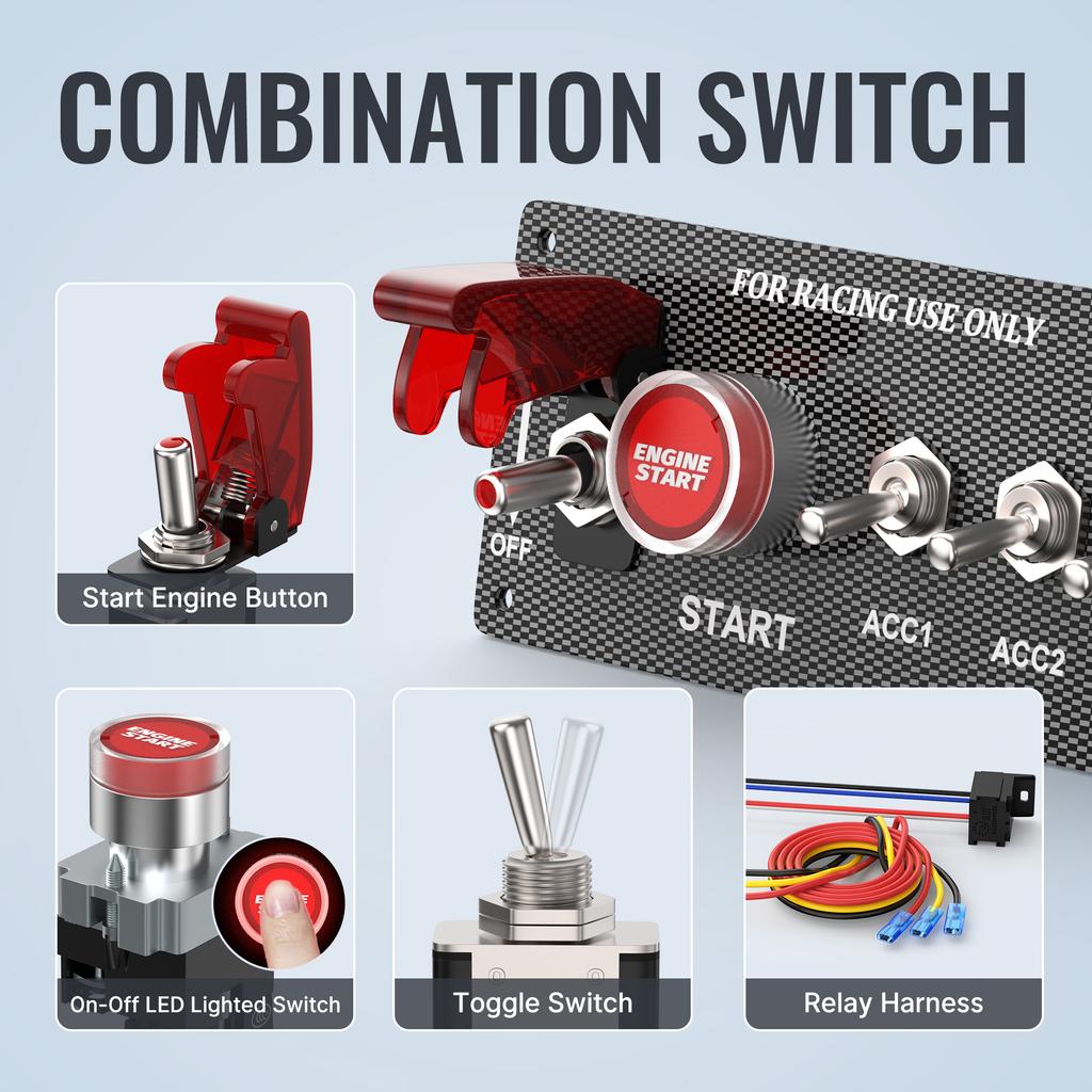 12V Racing Car Ignition Switch Panel Engine Start Stop Ignition Push Buttons LED Toggle Switch Panel Carbon For Truck