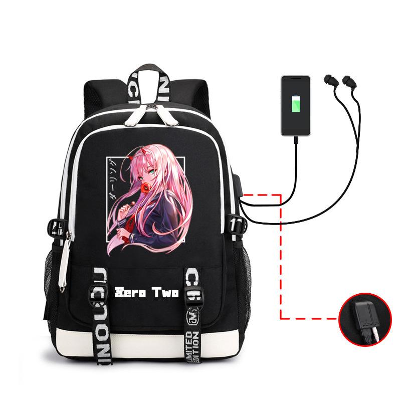 Arling In The Franxxx Anime Printed Backpack Male And Female Usb Large Capacity Charging Headphones School Bag
