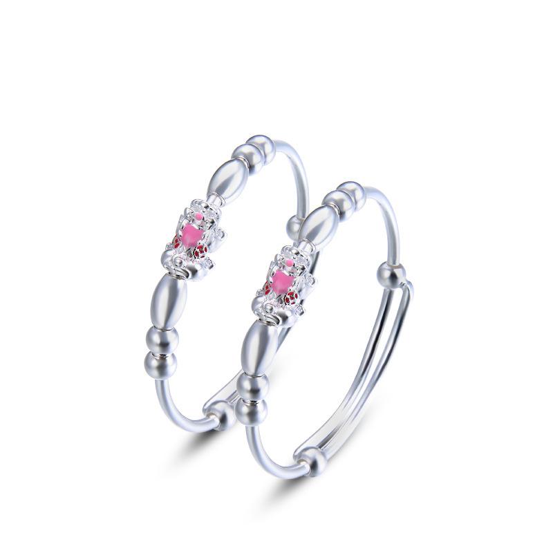 S990 Srebrna Bransoletka Dziecięca na Stopę Styl Etniczny Bransoletka z Koralików Pixiu Push-pull Dziecięca Bransoletka Srebrna Bransoletka