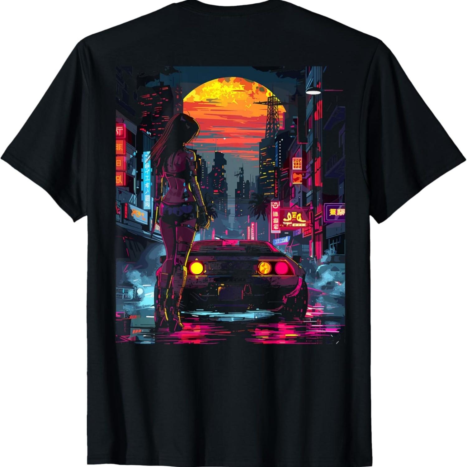 

Cyberpunk Girl Car Back Printed T-Shirt(8) S чёрный