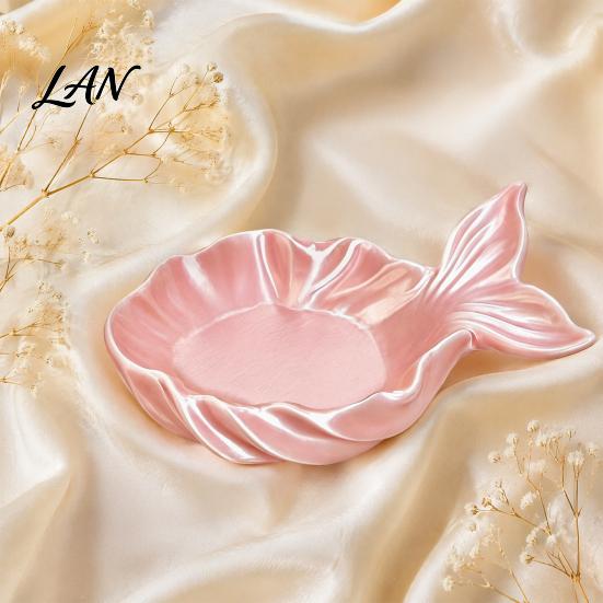 Pearlescent Makeup Tray Fishtail Jewelry Storage Tray, Large Capacity Groove Design, Milky White Vanity 3D Printing Desktop Ornament, for Rings