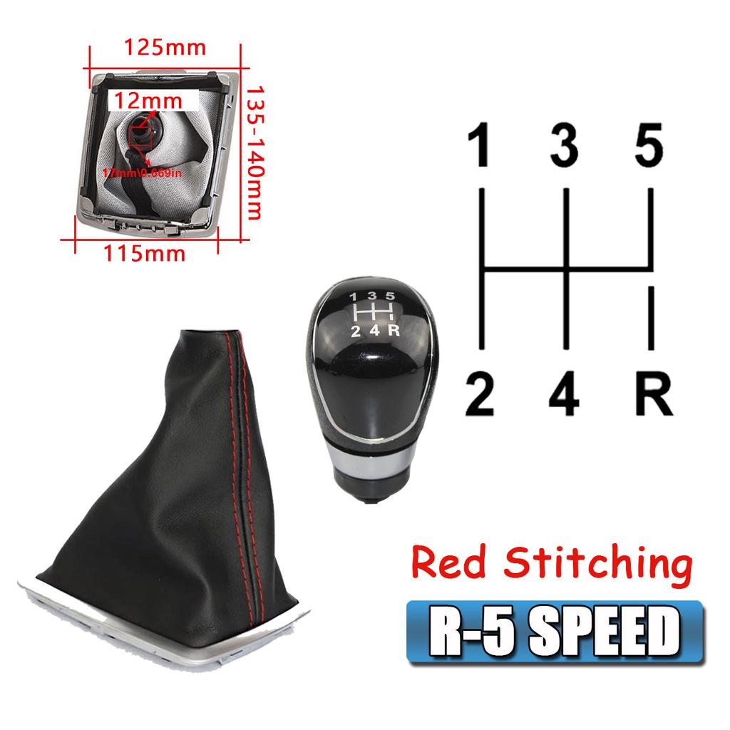 For Ford Focus MK2 2005-2012 Gear Shift Knob & Dust Boot 5/6 Speed Replacement Shifter Cover Black Red Stitching