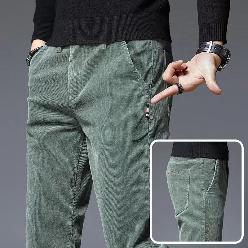 Autumn Winter Men's Corduroy Stretch Casual Slim Straight Velvet Thicken Men's Trousers Youth Pants