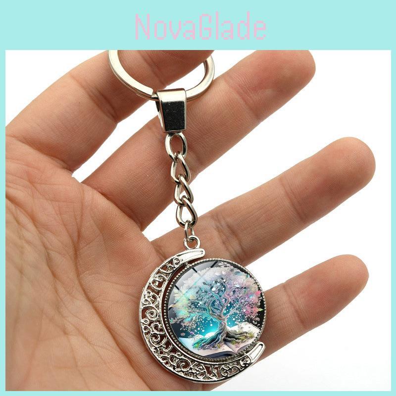 Llavero Colgante Luna Giratoria Doble Cara Árbol de la Vida Elegante Regalo