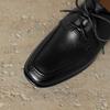 Fashion Women's New Square Head Comfortable Spring and Autumn Genuine Leather Cowhide Lace up Middle Heel Large Oxford Shoes