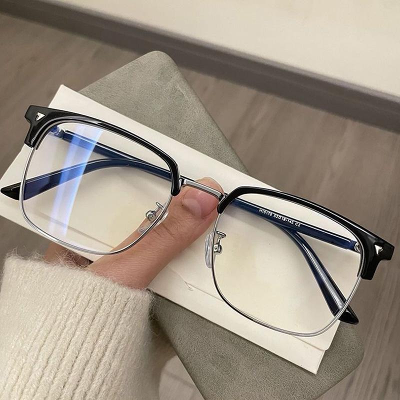 2Pcs Retro Half-Frame Flat Glasses Frame Big Face Men'S Big Frame Slim Eyebrow Line Eye Lens Frame Optical Glasses