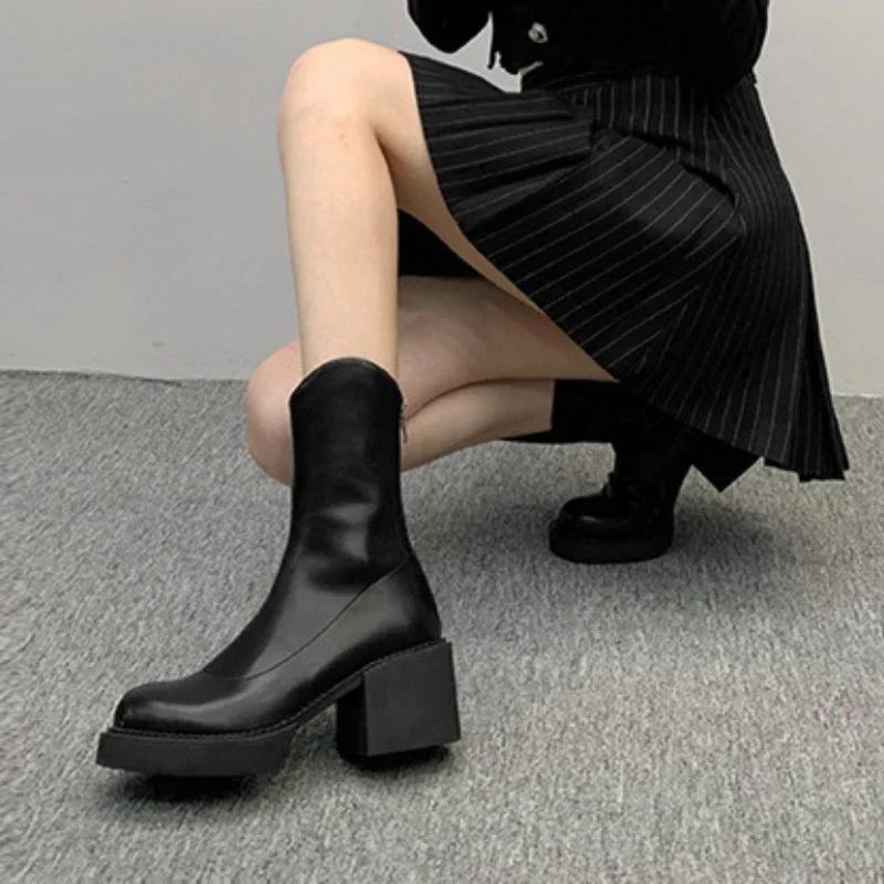 New High-heeled Women's Ankle Boots, Fashionable Women's Thick Soled Shoes, British Style Boots, Women's Waterproof Boots