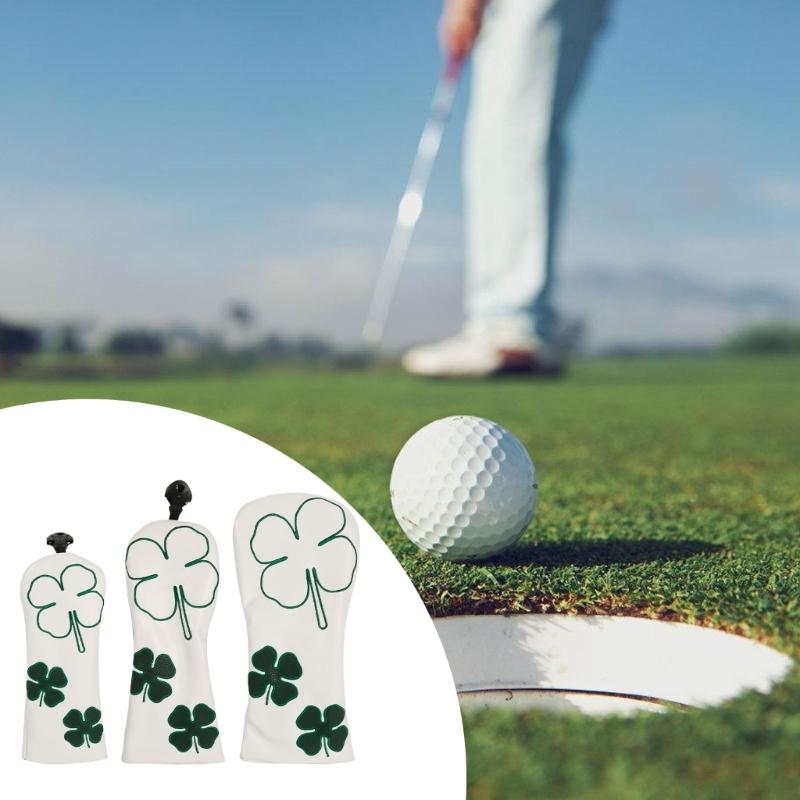3Pcs Waterproofs Golfs Headcover PU Leather Golfs Club Head Cover Leaf Pattern Fairway Wood Head Cover Golfs Accessories