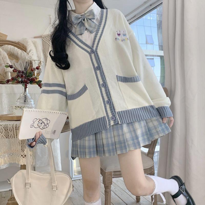 JK Uniform Skirt & Cardigan Sweater Set: Autumn/Winter Japanese Soft Girl College-Style Sailor Suit