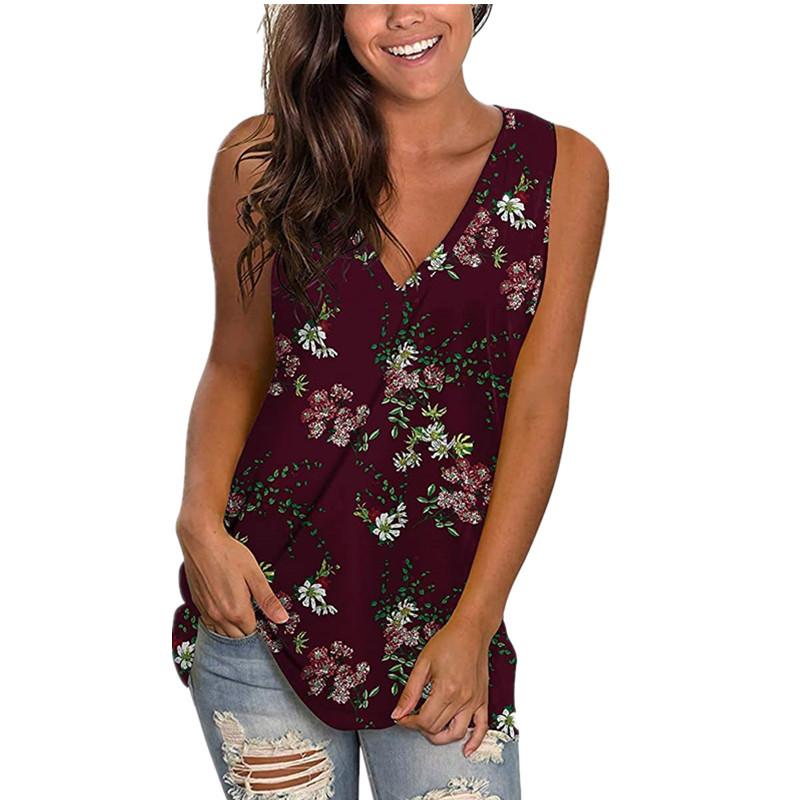 Chalecos de Verano para Mujer con Cuello en V, Estampado Vintage, Sin Mangas, Ajustados