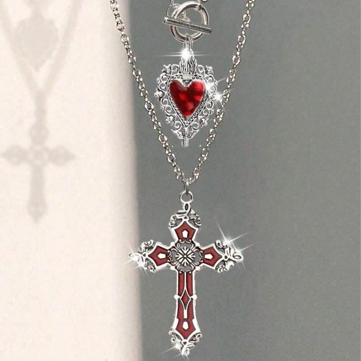 Gothic Heartshaped Cross Pendant Necklace Set With Alloy Geometric Design For Men Women