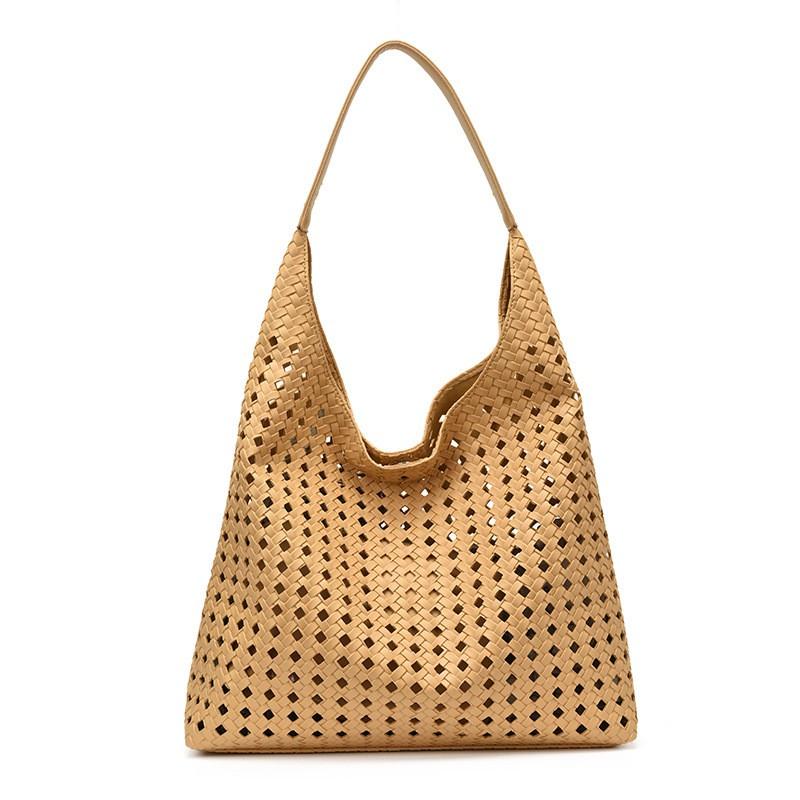 Große Kapazität Geflochtene Cut-Out-Tragetasche Damen Lässig Schulter mit Magnetischem Handyfach