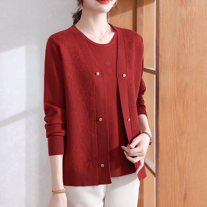 Xuexi Gestrickter Cardigan im neuen chinesischen Stil mit Aufdruck für Damen