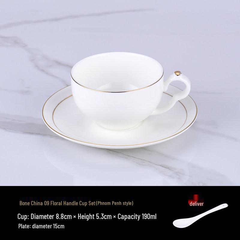 Luxurious Bone China Gold Rim Coffee Cup & Saucer Set - Pure White Ceramic English Style for Hotels and European Coffee Service