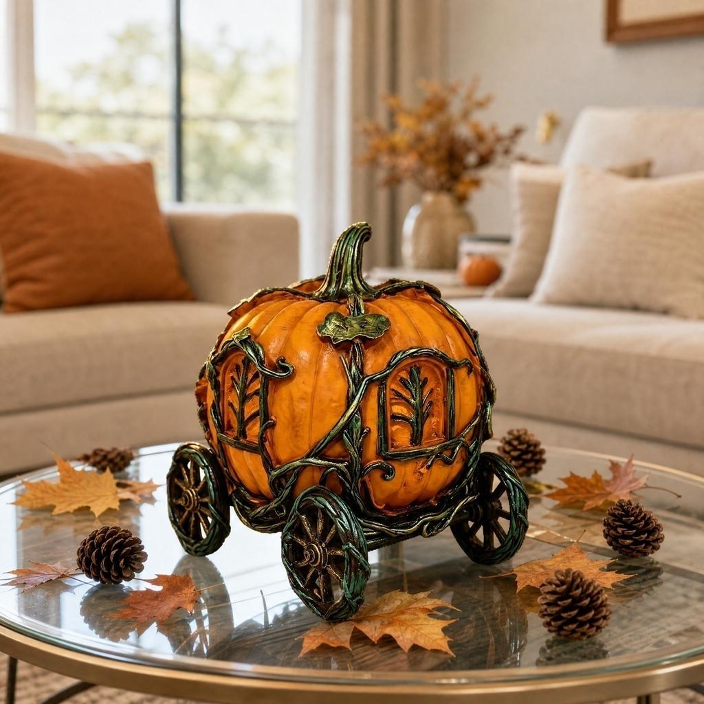 Figurka dyniowego powozu na Halloween z żywicy do dekoracji imprezowej, centralny element jesiennej dekoracji domu