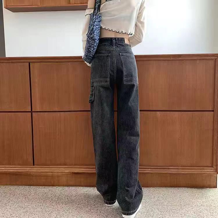 

Женские джинсы с высокой посадкой, черные, прямого кроя - Маленький размер, на флисовой подкладке, стройнящие, на сезон весна-зима 2025 L