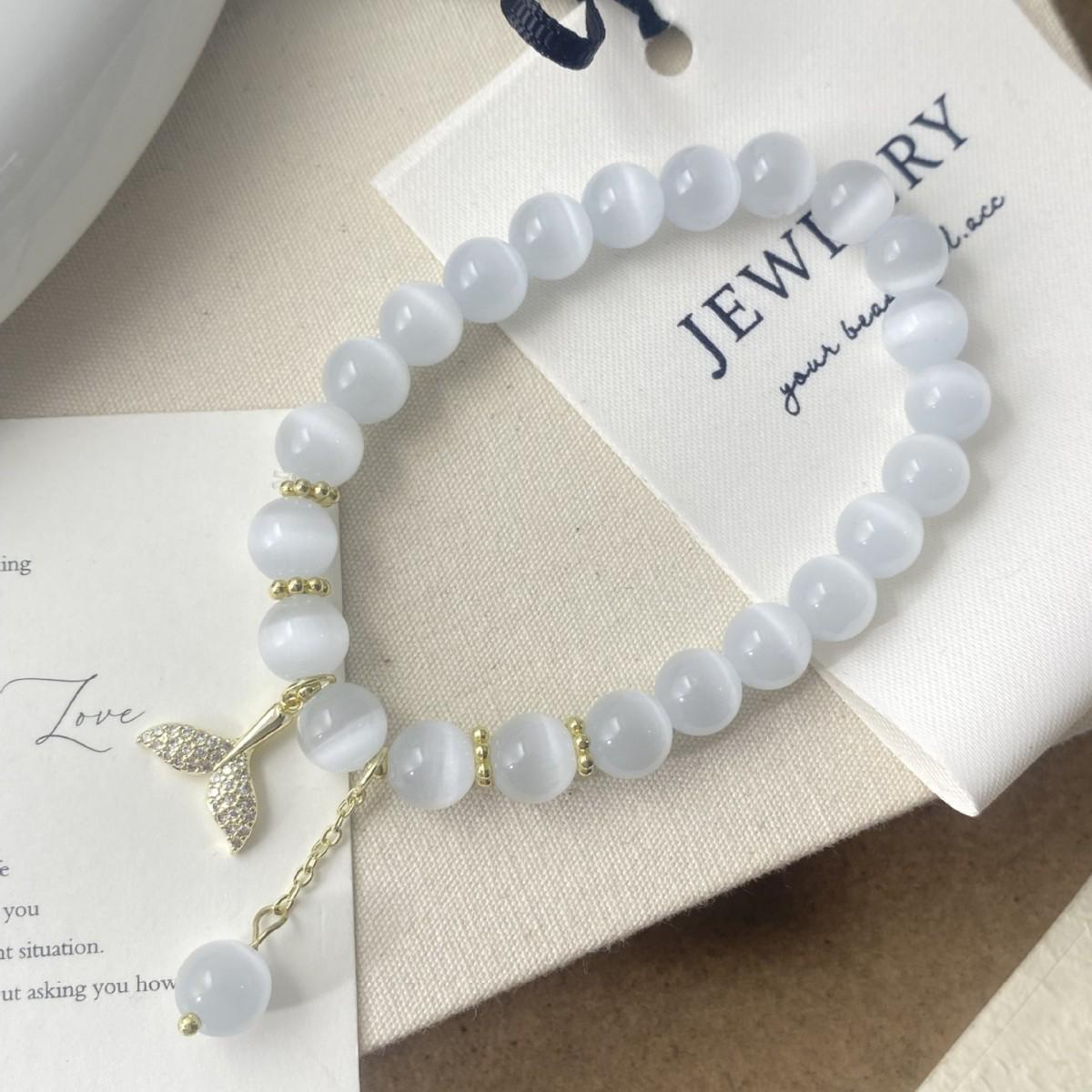 Elegant French Zirconia & Cat s Eye Beaded Bracelet – Luxurious, Fashionable, Versatile Hand Ornament