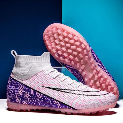 High-Top Football Shoes Men'S Tf Broken Nails Artificial Turf Leather Feet Anti-Skid Competition Training Sports Training Shoes