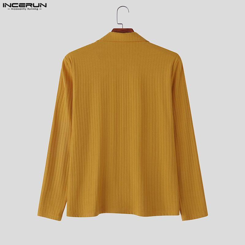 INCERUN Autumn Spring Men Zip-up Neck Long Sleeve Casual Rib Pullovers Tops
