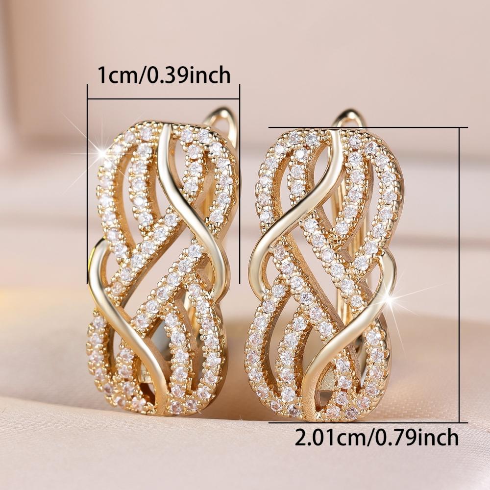 Temperament Cubic Zirconia Hollow Crossed Drop Earrings for Women Fashion Gold Color Engagement Earrings Daily Party Jewelry