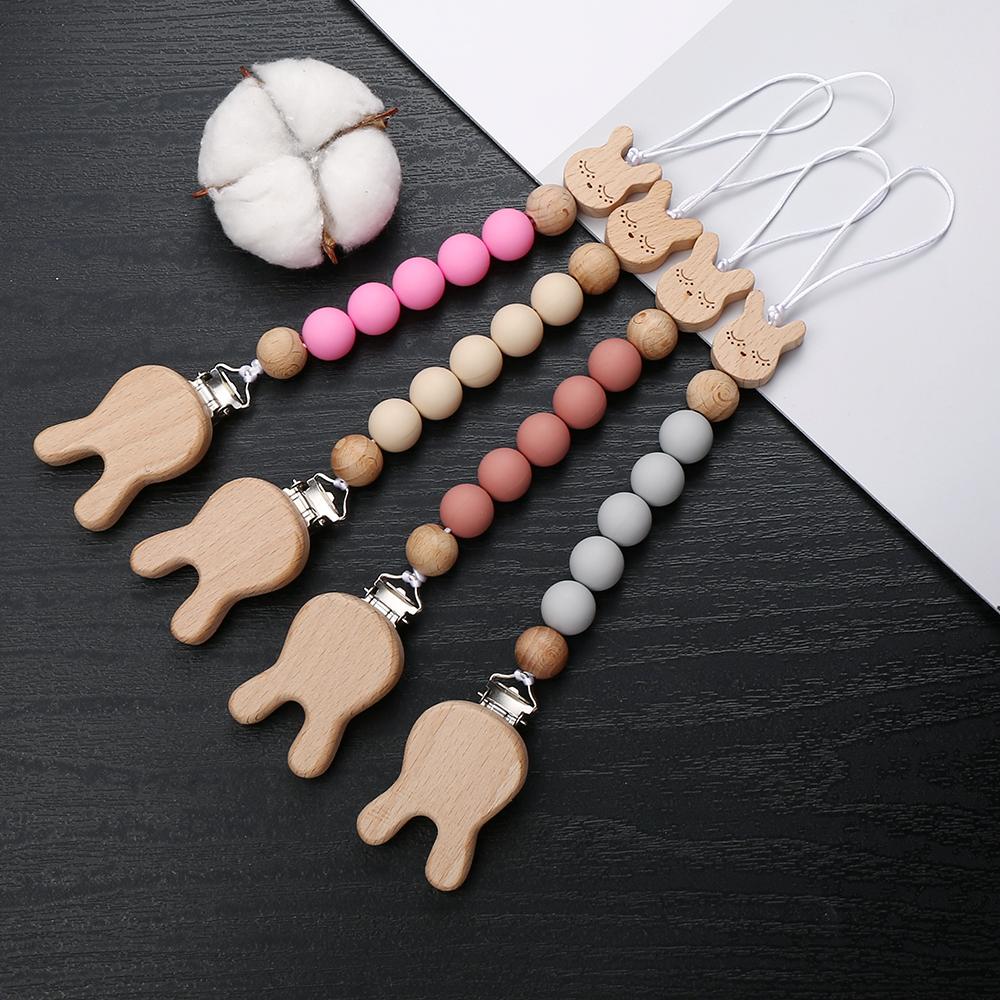 Cartoon Animal Beech Wooden Pacifier Baby Pacifier Clip Nipple Holder Dummy Holder Pacifier Clip for Baby Newborn Toys Accessory