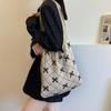 Bow Knitted Women's Eco Korean Foldable Tote Bag Y2K Crochet Rope Sweet Knitting Shoulder Bag