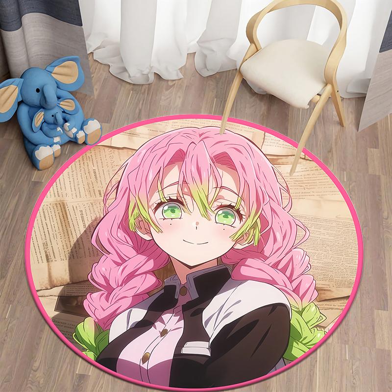  Demon Slayer Japanese Anime HD Print Round Carpet Bedroom Balcony Entry Door Chair Non-slip Mat Popular Decorative Rugs