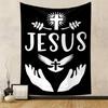 Jesus Cross Dove Hands Religious Black White Patterned Tapestry for Bedroom and Living Room Home Decor