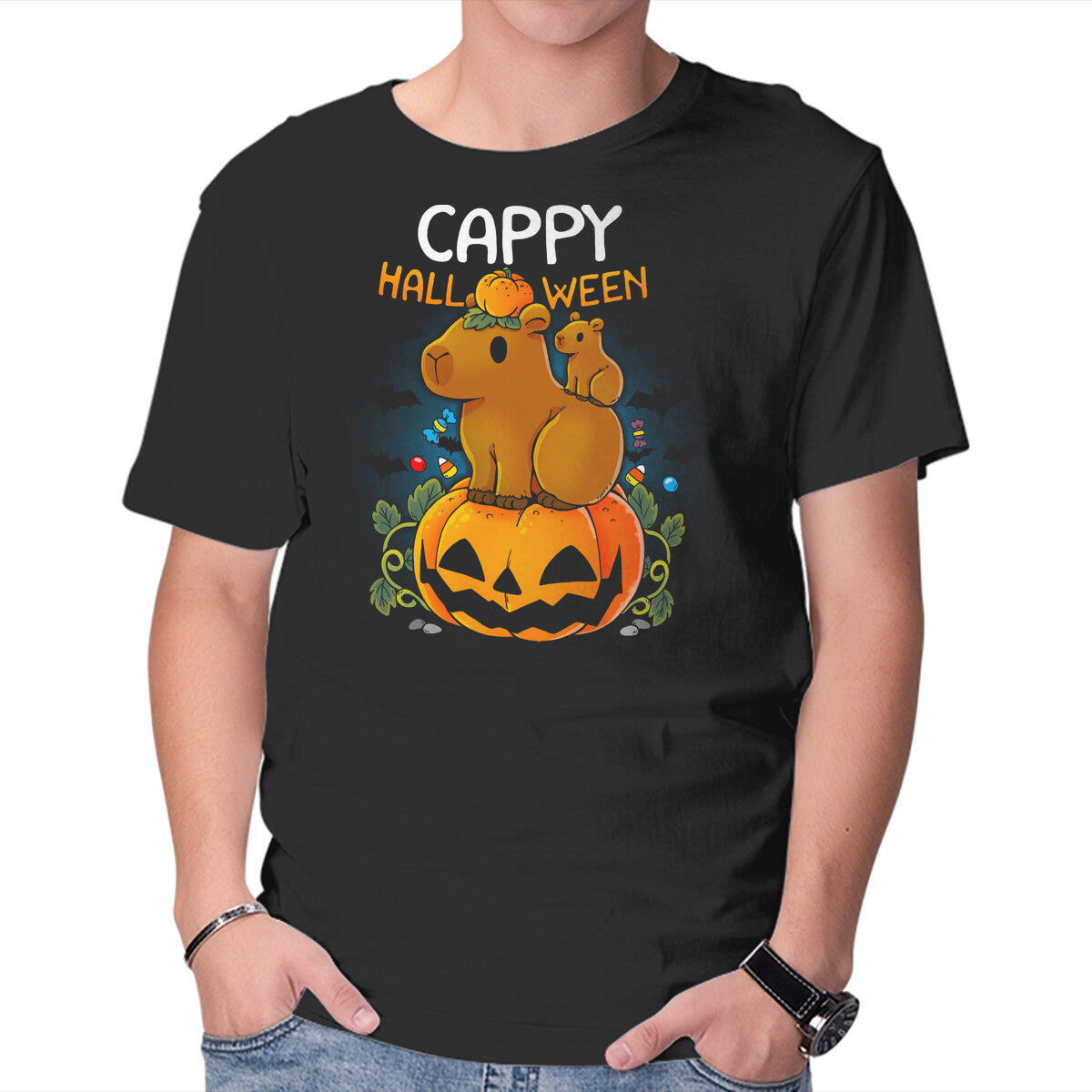 Unisex Crew Neck T-Shirt Cappy Halloween Graphic Short Sleeve Casual Tee XXXXL