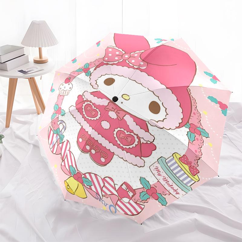 

1pc My Melody Christmas Wreath Design Automatic Opening/Closing Umbrella with Festive Gift Box, Portable Tri-Fold Design, 8-Rib Iron Frame, Suitable f